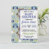 Niedliche Boy Teddy Bear Babydusche Einladung (Stehend Vorderseite)