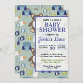 Niedliche Boy Teddy Bear Babydusche Einladung (Vorne/Hinten)