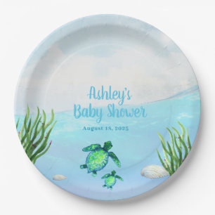 Niedliche Boys Sea Turtle and Ocean Baby Show Pappteller