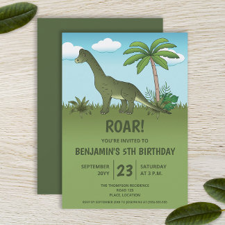 Niedliche Brachiosaurus Dinosaurier Kid's Geburtst Einladung