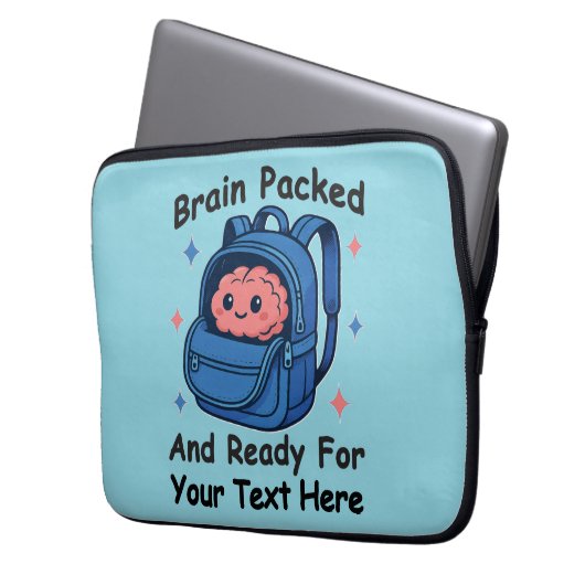 Niedliche "Brain Ready"-Version von Back-to-School Laptopschutzhülle (Vorderseite Links)
