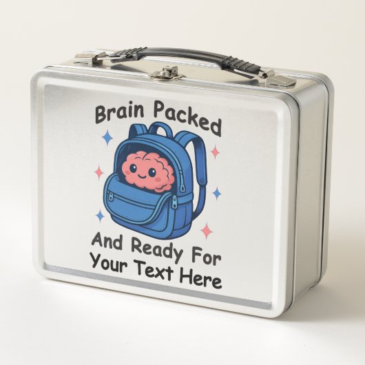 Niedliche "Brain Ready"-Version von Back-to-School Metall Brotdose (Vorderseite)