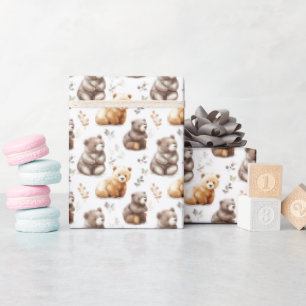 Niedliche Braunbären auf Weiß Geschenkpapier