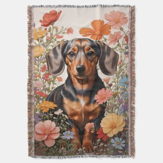 Niedliche braune Dackel und Kosmos-Blume Decke (Vorderseite Vertikal)