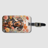 Niedliche braune Dackel und Kosmos-Blume Gepäckanhänger (Vorderseite (Horizontal))