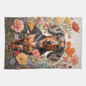 Niedliche braune Dackel und Kosmos-Blume Geschirrtuch (Horizontal)