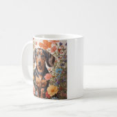 Niedliche braune Dackel und Kosmos-Blume Kaffeetasse (Vorderseite Links)