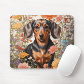 Niedliche braune Dackel und Kosmos-Blume Mousepad (Mit Mouse)