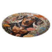 Niedliche braune Dackel und Kosmos-Blume Schneidebrett (Ecke)