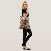 Niedliche braune Dackel und Kosmos-Blume Tasche (Am Model)