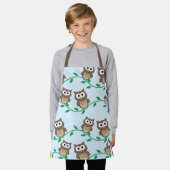 Niedliche braune Eulen in Blau Schürze (Getragen)