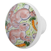 Niedliche braune, grüne Kaninchen Karotten Niedlic Keramikknauf (Rechts)