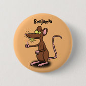 Niedliche braune Ratte hält Cartoon hoch Button (Vorderseite)