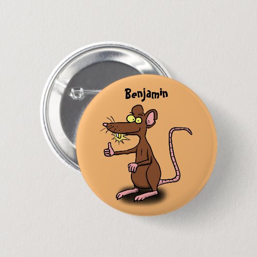 Niedliche braune Ratte hält Cartoon hoch Button (Vorne & Hinten)