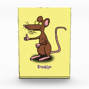 Niedliche braune Ratte hält Cartoon hoch Fotoblock