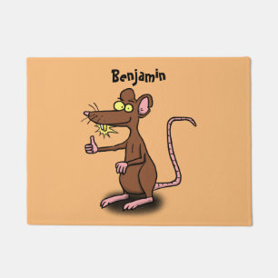Niedliche braune Ratte hält Cartoon hoch Fußmatte