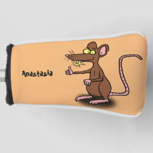 Niedliche braune Ratte hält Cartoon hoch Golf Headcover