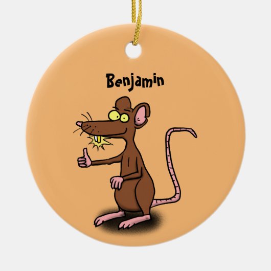 Niedliche braune Ratte hält Cartoon hoch Keramik Ornament (Vorne)
