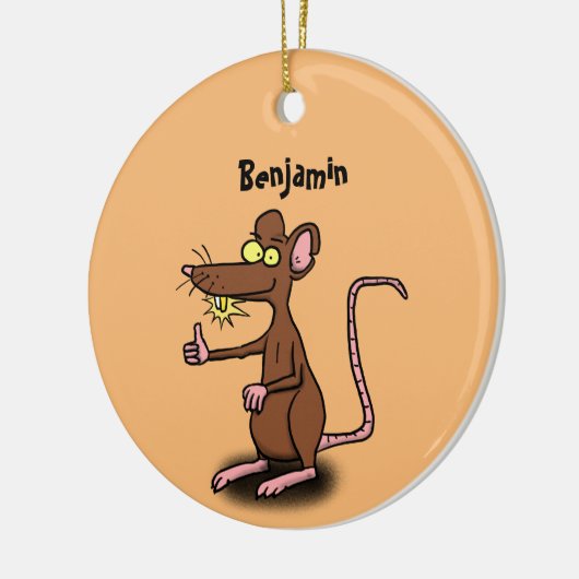 Niedliche braune Ratte hält Cartoon hoch Keramik Ornament (Links)