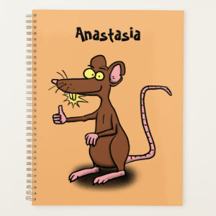 Niedliche braune Ratte hält Cartoon hoch Planer