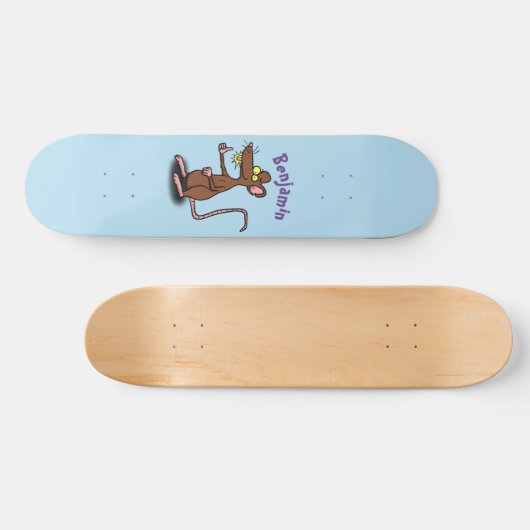 Niedliche braune Ratte hält Cartoon hoch Skateboard (Horizontal)
