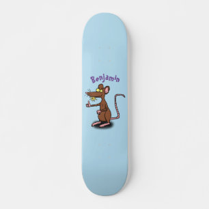 Niedliche braune Ratte hält Cartoon hoch Skateboard