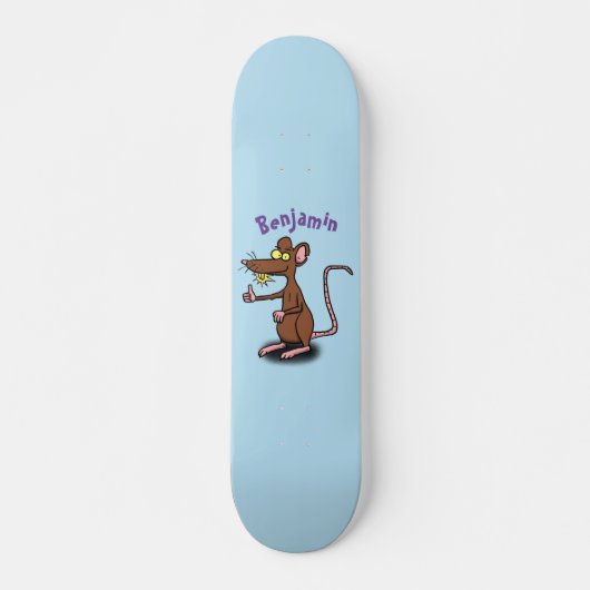 Niedliche braune Ratte hält Cartoon hoch Skateboard (Vorne)