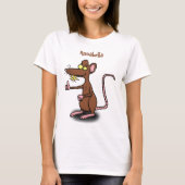 Niedliche braune Ratte hält Cartoon hoch T-Shirt (Vorderseite)