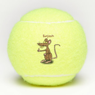 Niedliche braune Ratte hält Cartoon hoch Tennisbälle