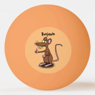 Niedliche braune Ratte hält Cartoon hoch Tischtennisball