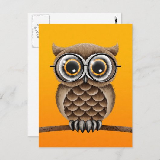 Niedliche, braune Schüssel mit Reading Gläser, gel Postkarte (Vorne/Hinten)