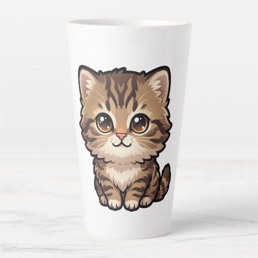 Niedliche braune Tabby-Kätzchen-Latte-Mug Milchtasse (Vorderseite)