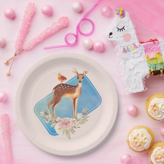 Niedliche Braune Wasserfarbe Hirsche Rustikale Ele Pappteller (Party)