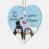 Niedliche Braut-BräutigamPenguins unser erstes Keramik Ornament (Links)