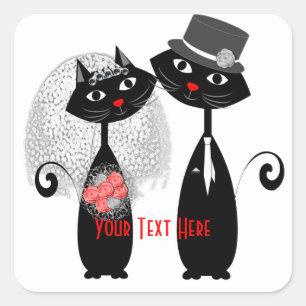 Niedliche Braut   Groom Wedding Cats Personalisier Quadratischer Aufkleber