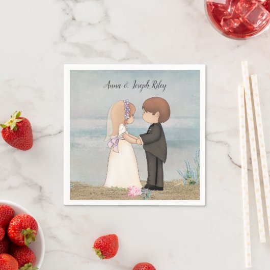 niedliche Braut und Bräutigam auf Sand Serviette (Beispiel)