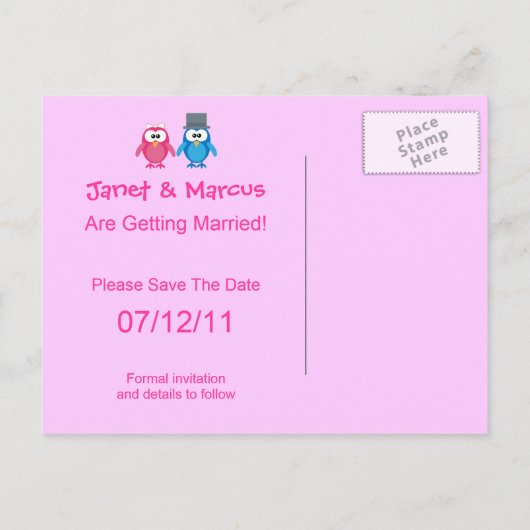 Niedliche Braut- und Bräutigeien Save the Date Hoc Ankündigungspostkarte (Rückseite)