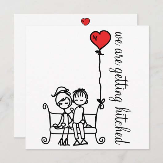 Niedliche Braut- und Gräueldoodles Einladung zur H (Vorne/Hinten)