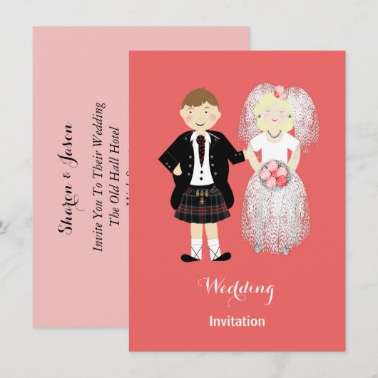 Niedliche Braut und Groom Scottish Wedding Theme Einladung (Vorne/Hinten)