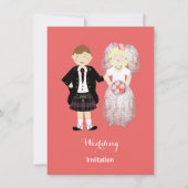 Niedliche Braut und Groom Scottish Wedding Theme Einladung (Vorderseite)
