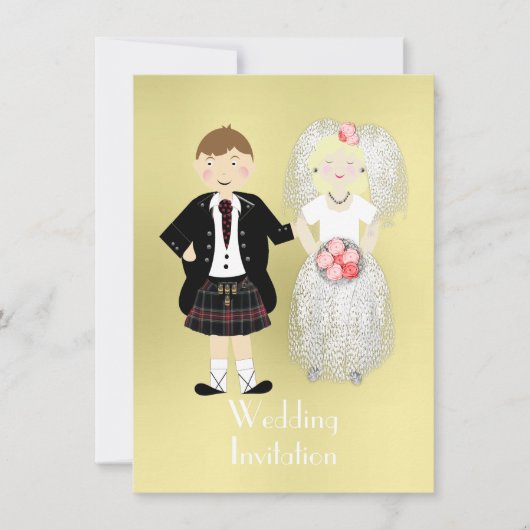 Niedliche Braut und Groom Scottish Wedding Theme Einladung (Vorderseite)