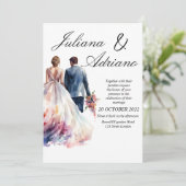 Niedliche Brautbräutigam Aquarellkarte Moderne Hoc Einladung (Stehend Vorderseite)