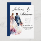 Niedliche Brautbräutigam Aquarellkarte Moderne Hoc Einladung (Vorne/Hinten)