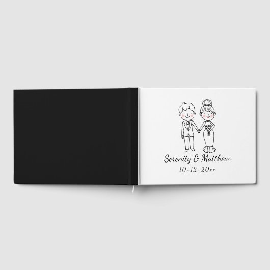 Niedliche Brautgroom Whimsical Schwarz-weiß Weddin Gästebuch (Voll)
