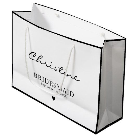 Niedliche Bridesmaid Wedding Danke Ihnen Black & W Große Geschenktüte (Vorderseite Schrägansicht)