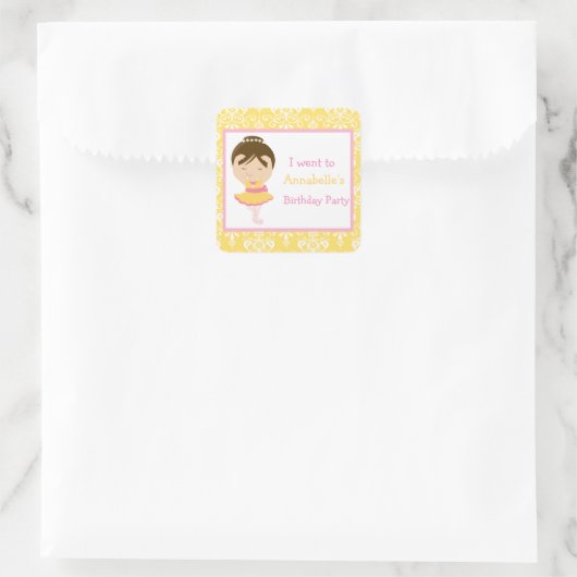 Niedliche Brünette Ballerina "I went to" Quadratischer Aufkleber (Tasche)