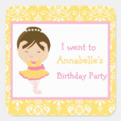 Niedliche Brünette Ballerina "I went to" Quadratischer Aufkleber (Vorderseite)