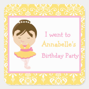 Niedliche Brünette Ballerina "I went to" Quadratischer Aufkleber