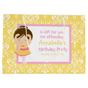 Niedliche Brünette Ballerina & Yellow Damask Viele Große Geschenktüte