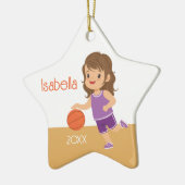 Niedliche Brünette Girl Basketball Keramik Ornament (Links)